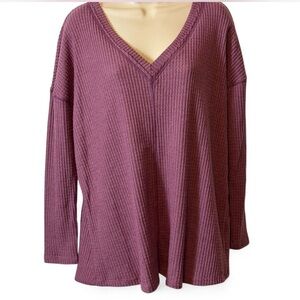 ‎Waffle Brushed Knit V Neck Top
